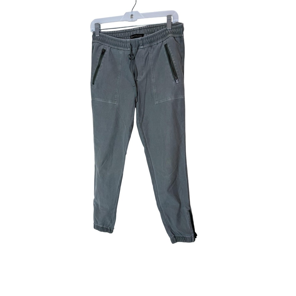 Athleta Jogger Pants Womens 2 Gray‎ Twill Elastic Waist Zip Pockets Athletic